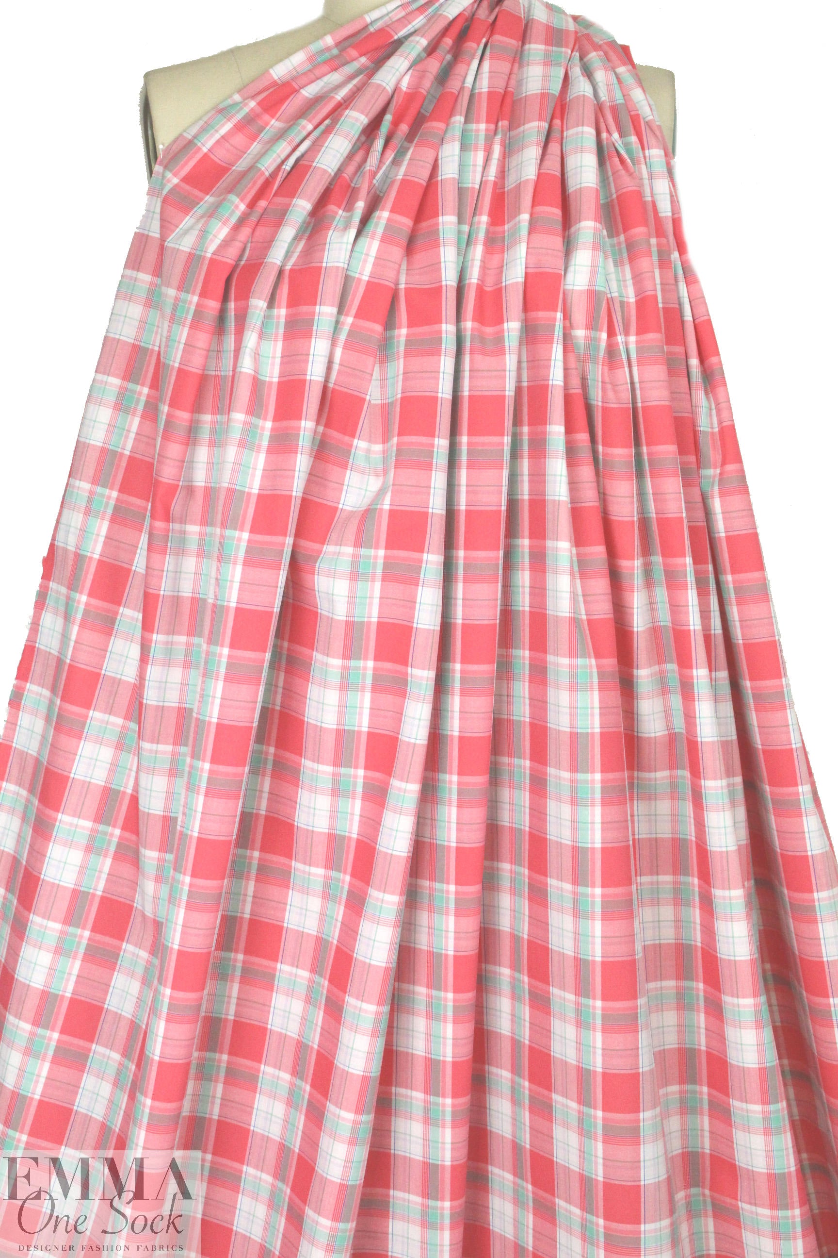 French yarn-dyed plaid cotton shirting - watermelon 1.66 yd