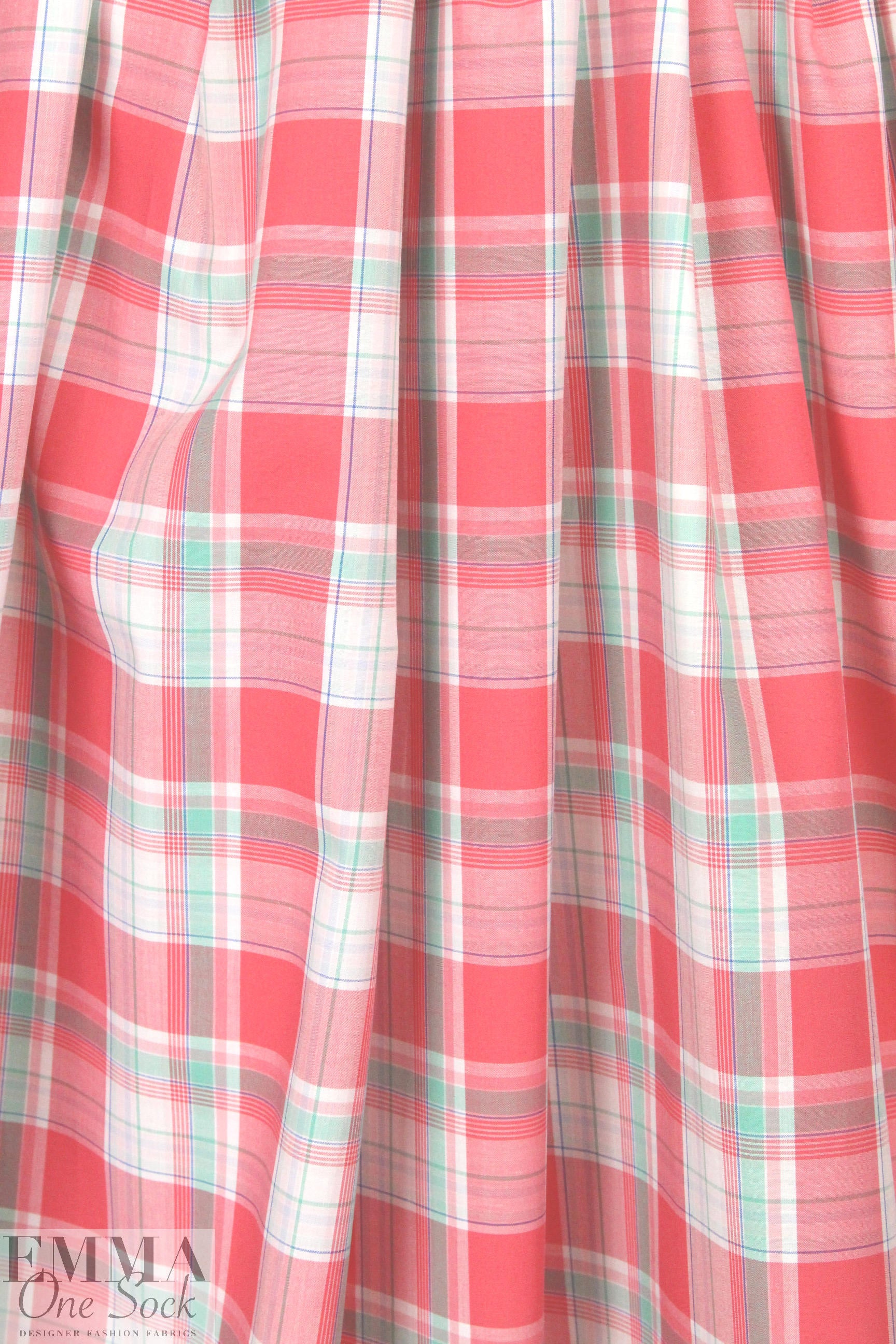 French yarn-dyed plaid cotton shirting - watermelon 1.125 yds