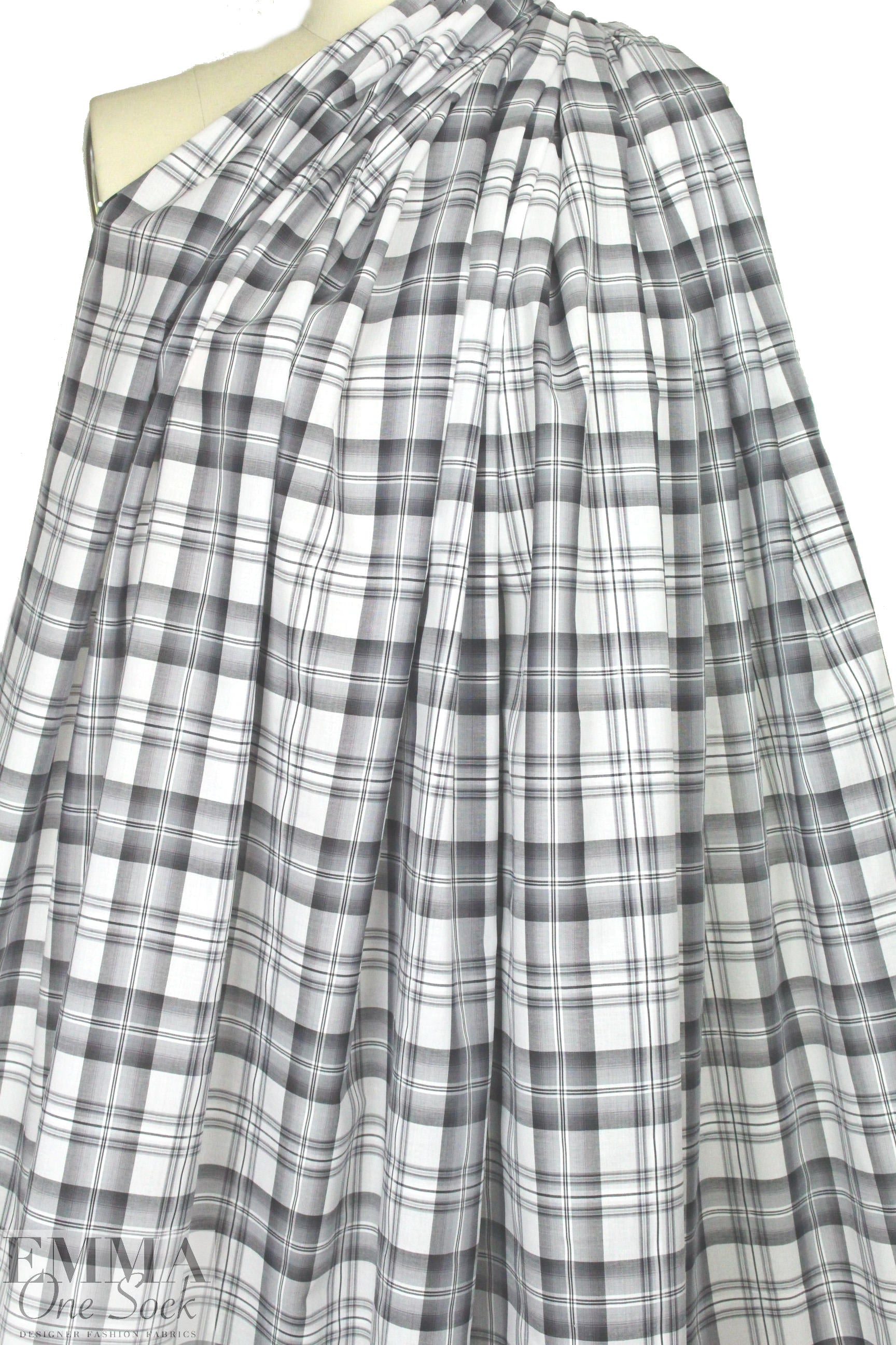 French yarn-dyed plaid cotton shirting - gray 2.5 yds