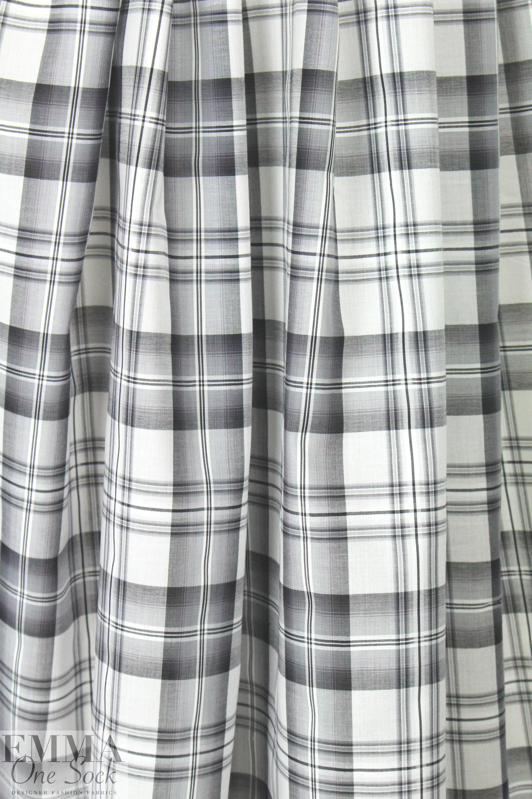 French yarn-dyed plaid cotton shirting - gray 1.75 yd