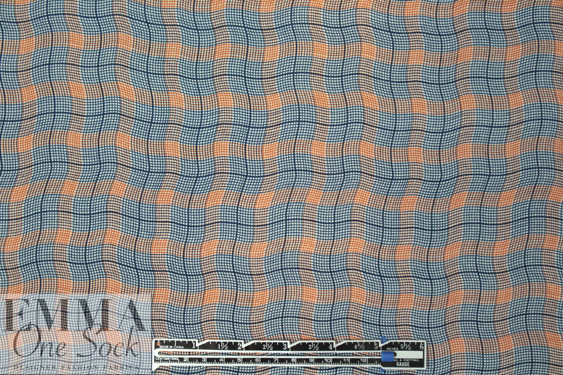 NY designer teal/tangerine wavy plaid silk CDC