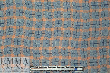 NY designer teal/tangerine wavy plaid silk CDC 1.375 yd