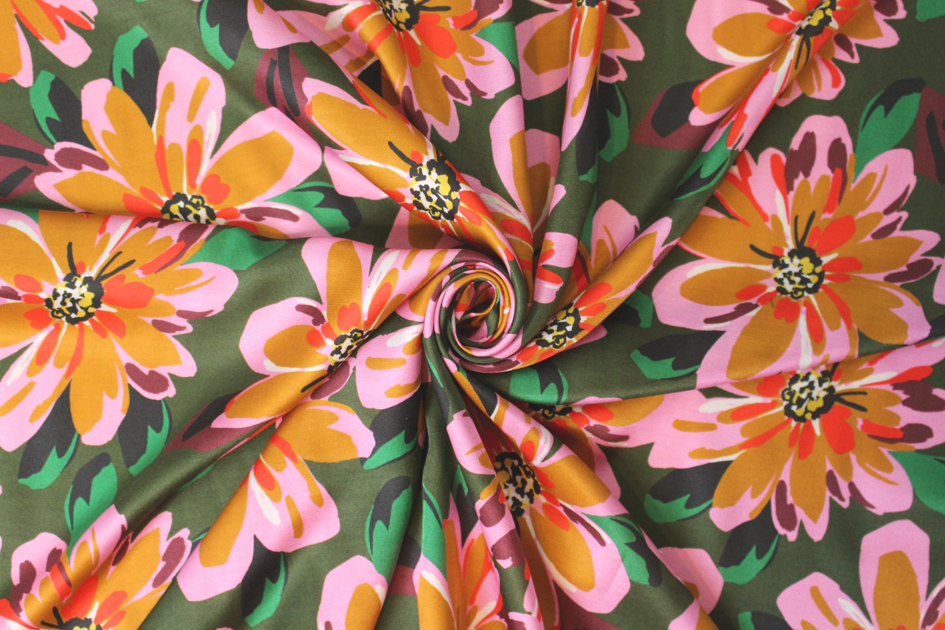 Italian silk CDC - pink/green decorative floral 1.625 yd