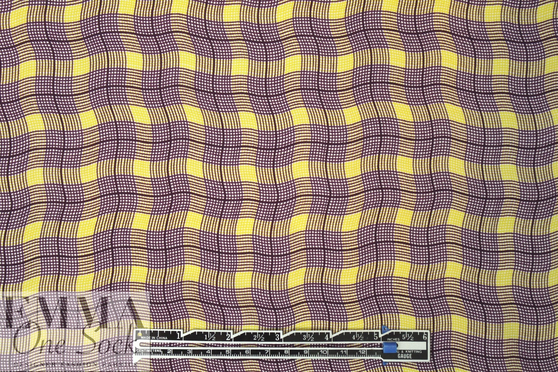 NY designer mulberry/lemon wavy plaid silk CDC