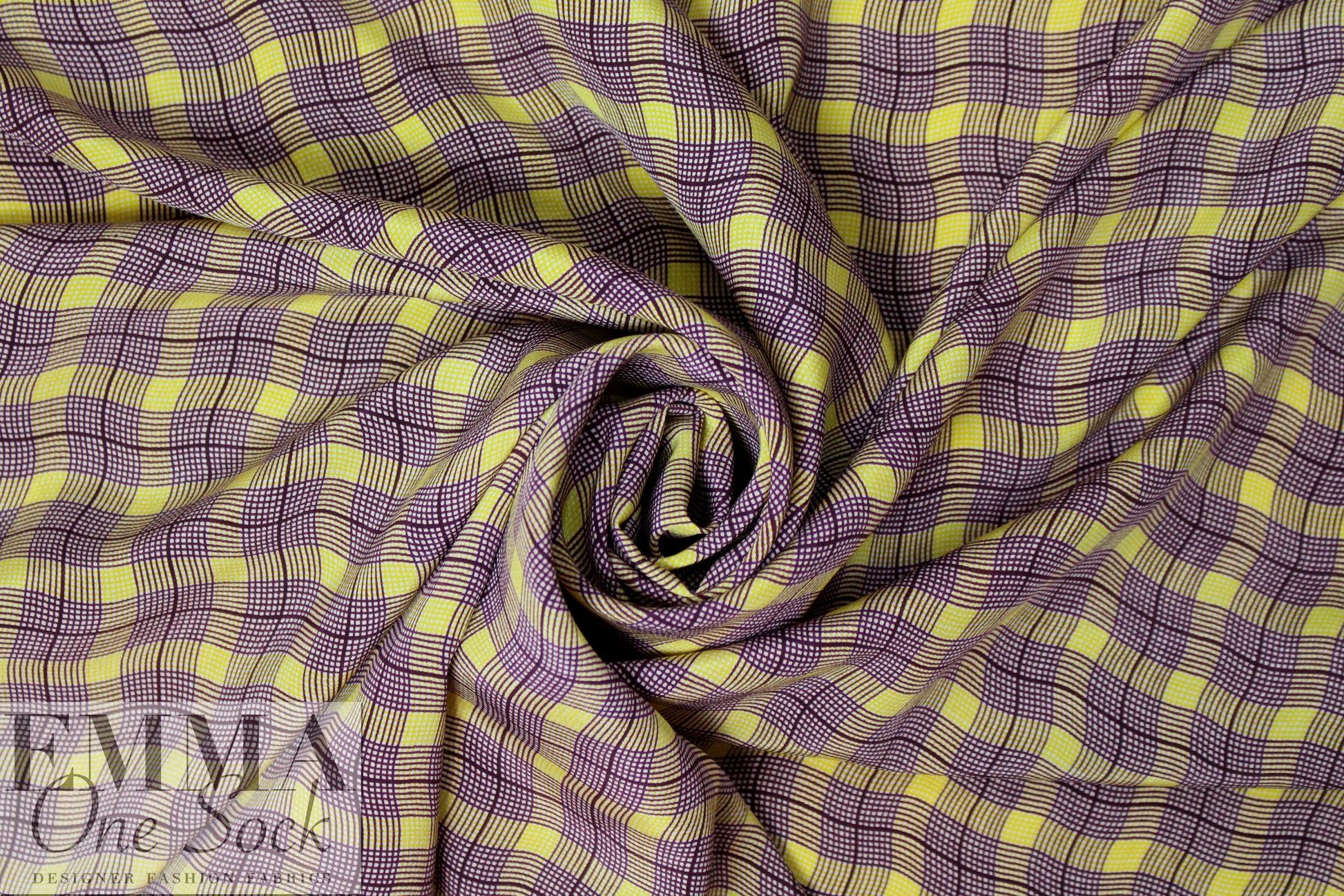 NY designer mulberry/lemon wavy plaid silk CDC