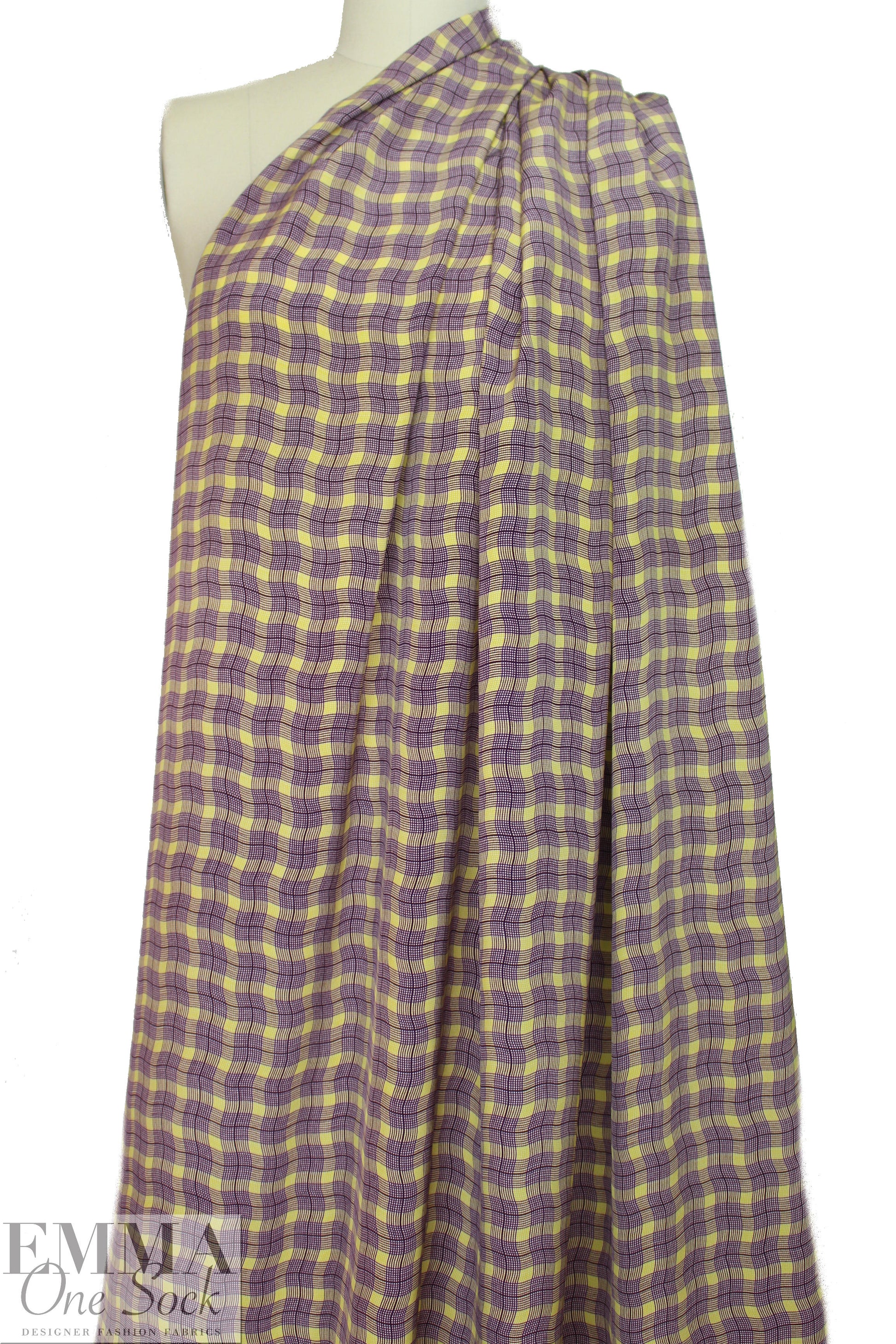 NY designer mulberry/lemon wavy plaid silk CDC