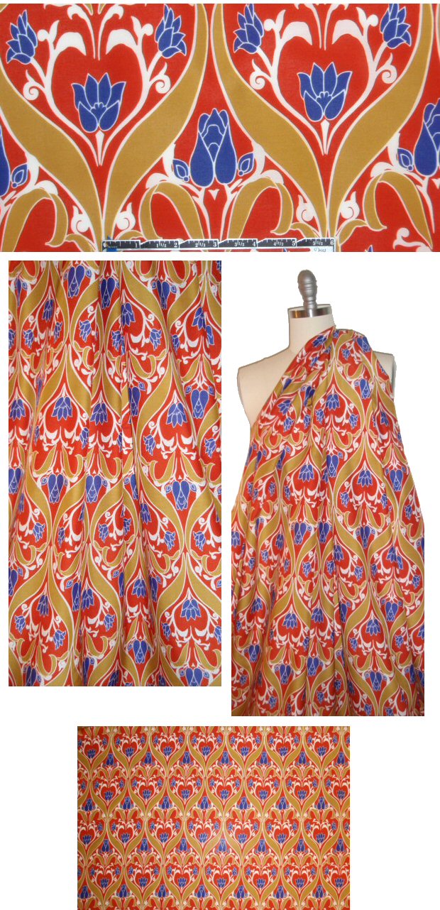 red/navy/dijon decorative floral silk voile 1.875 yd
