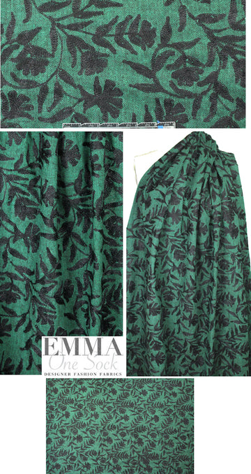NY designer embroidered silk suiting - black/forest