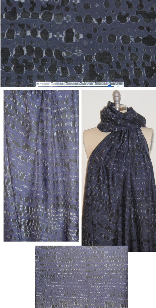 Italian midnight tracks design silk/cotton voile