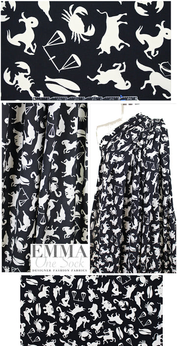 Italian zodiac silhouette silk blouseweight - black/vanilla 1.75 yd