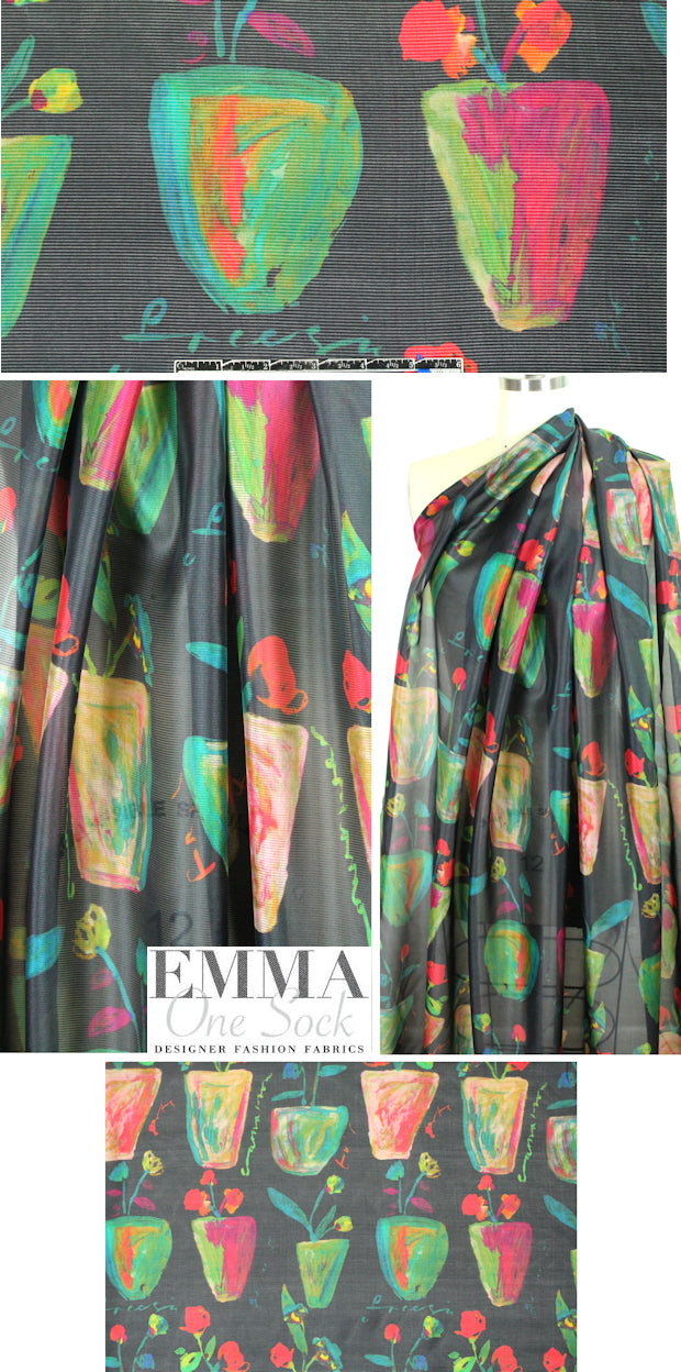 Italian flower pot print silk jacquard voile