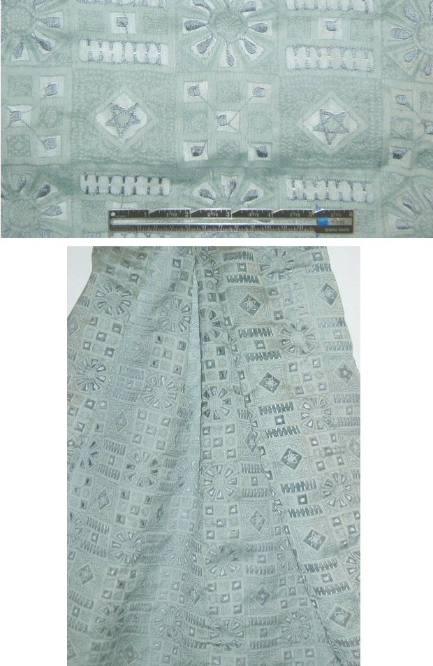 fanciful design embroidered silk - cloud blue 1.10 yds