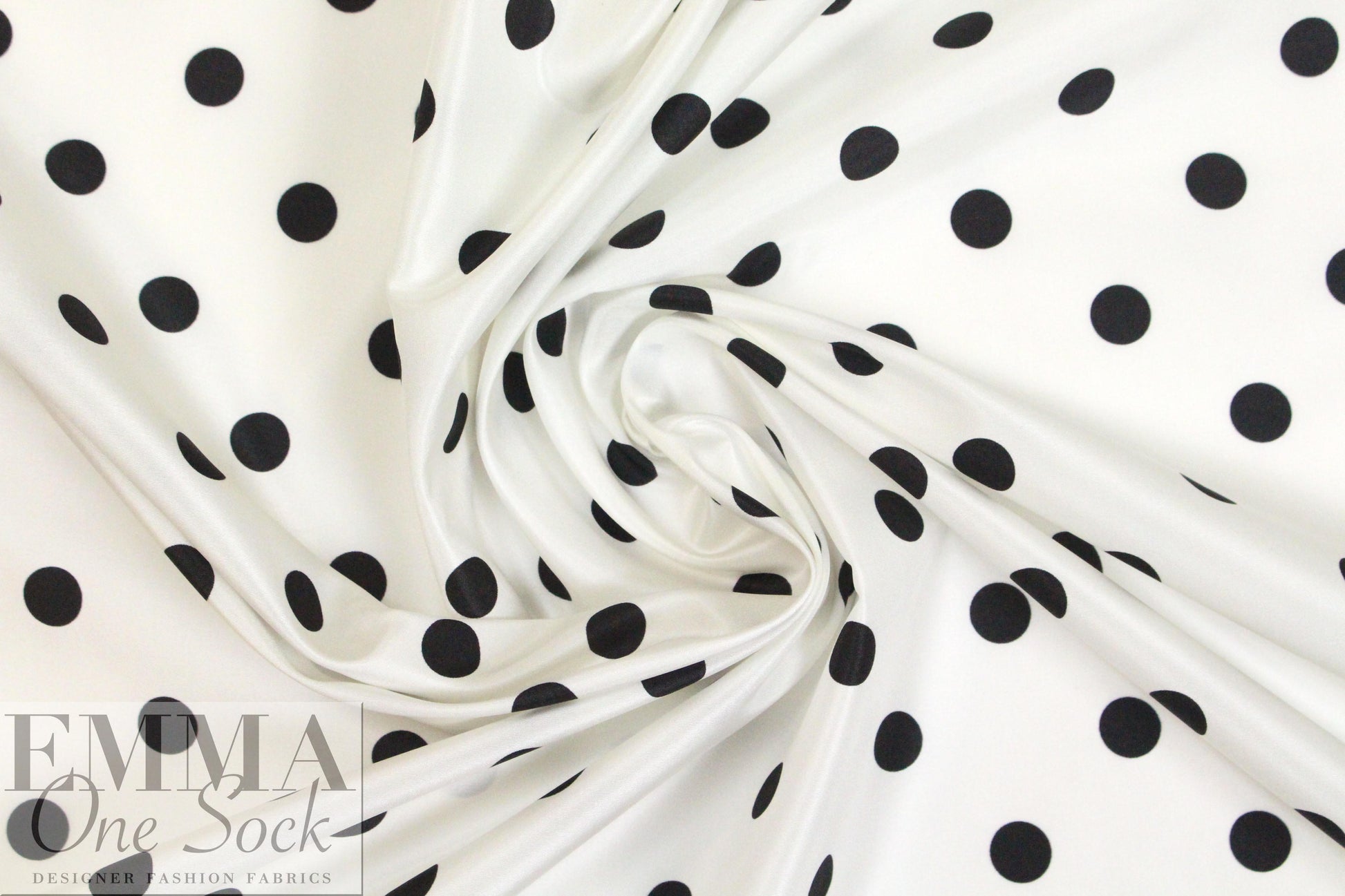 Italian black on ivory dot silk satin