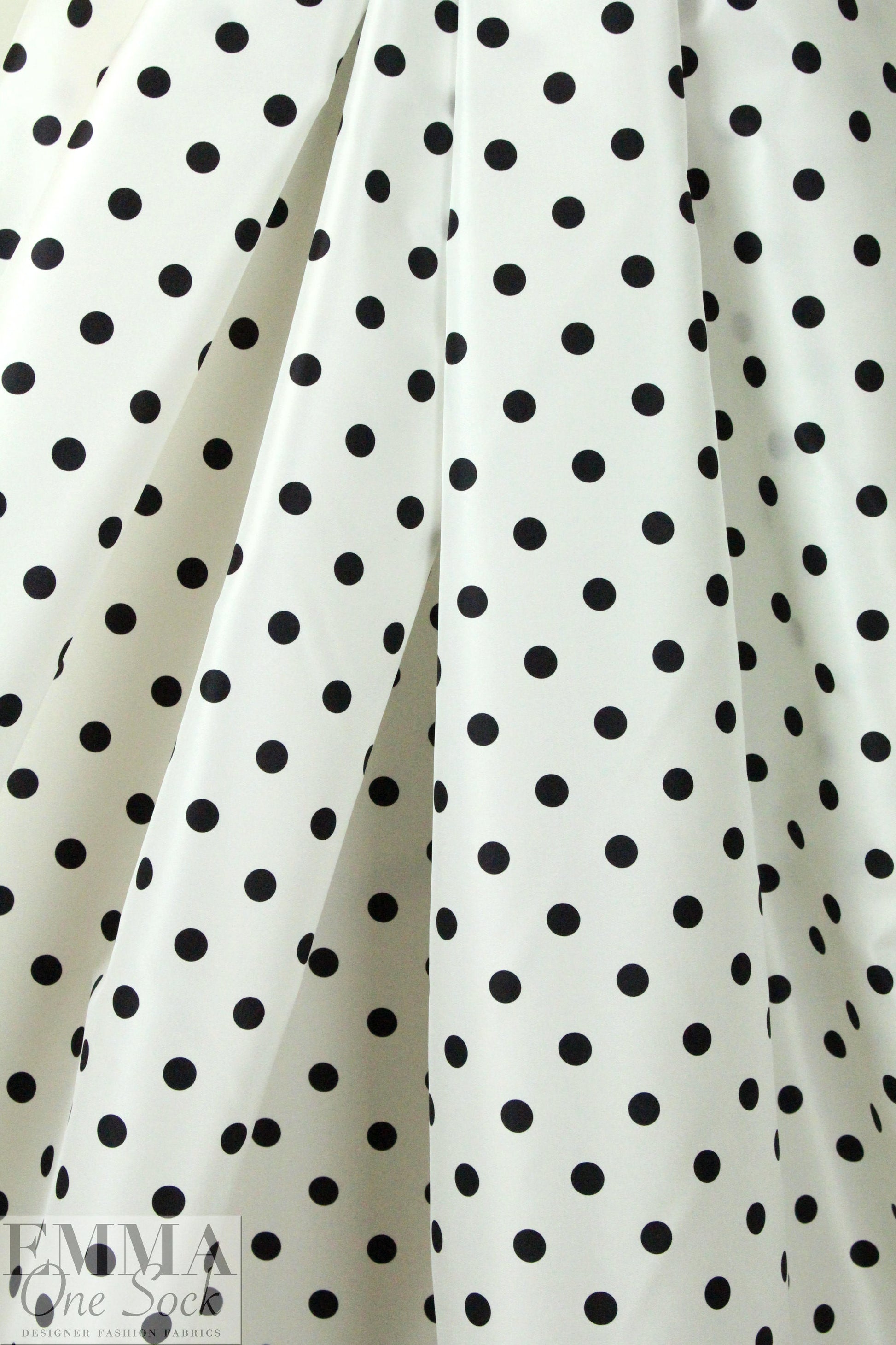 Italian black on ivory dot silk satin