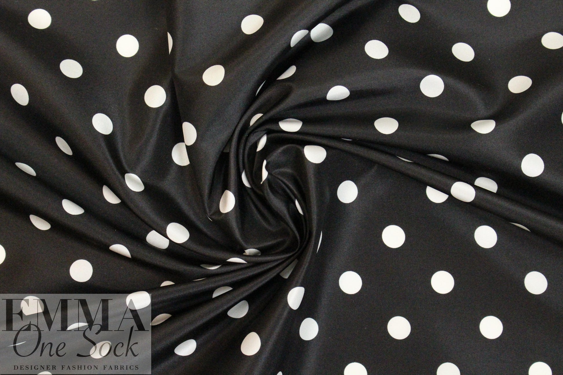 Italian ivory on black dot silk satin