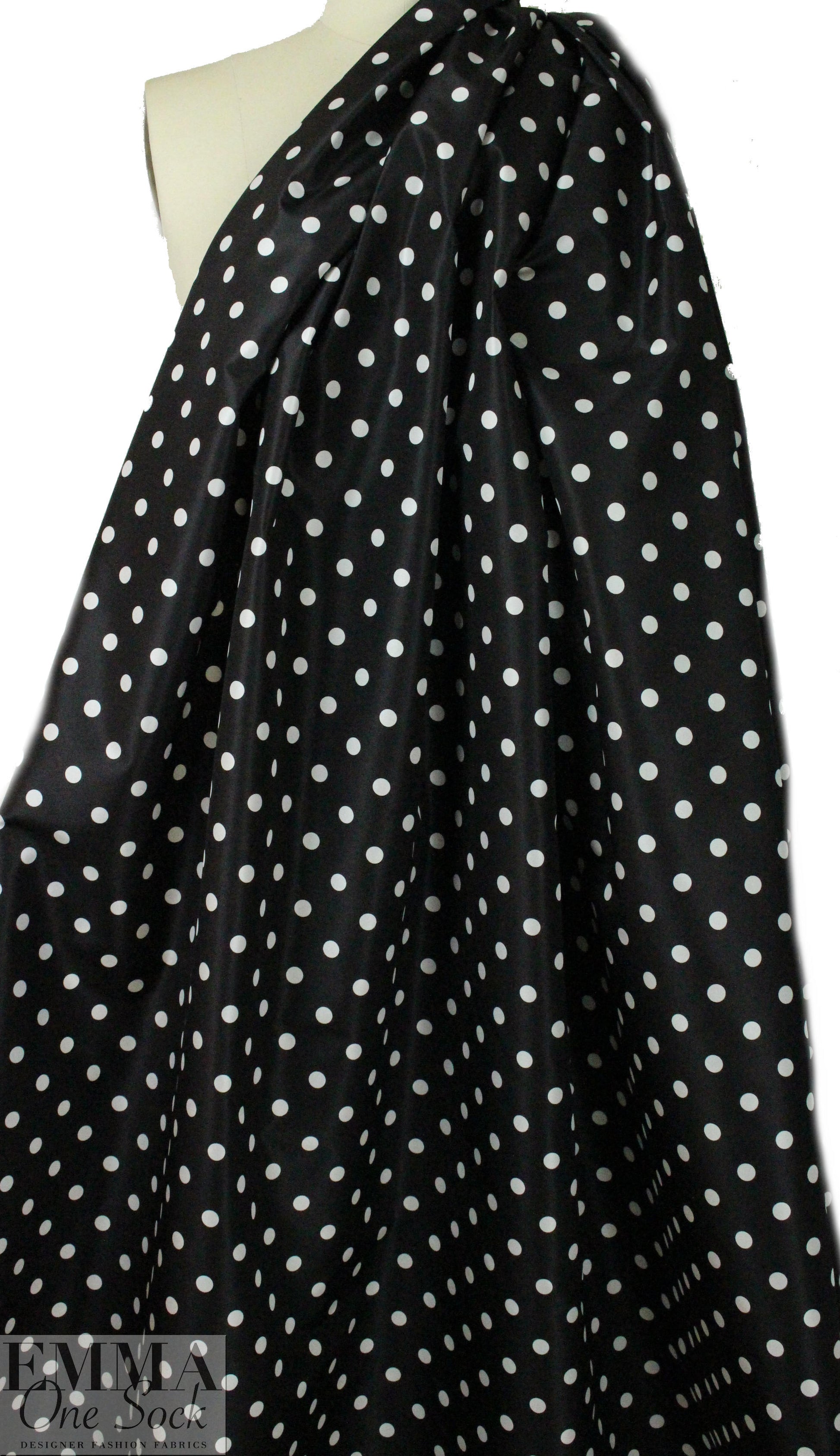 Italian ivory on black dot silk satin .75 yds