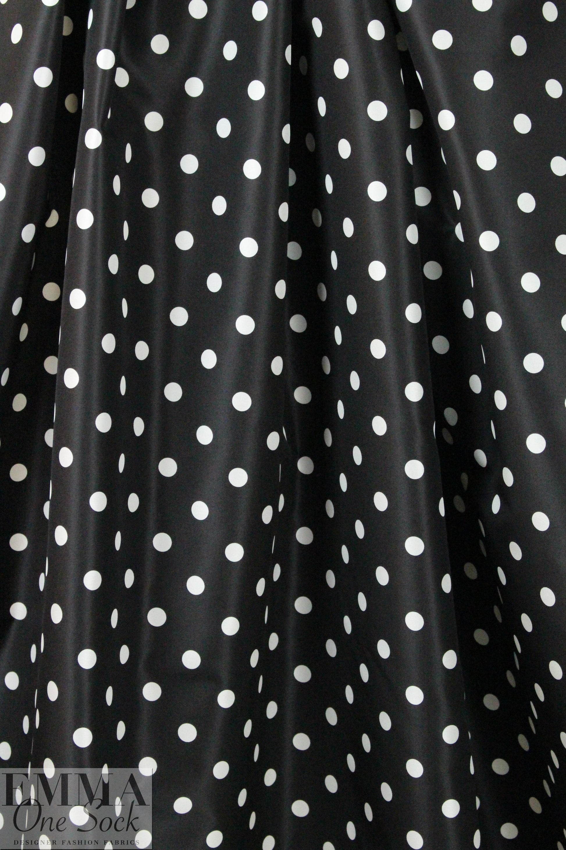 Italian ivory on black dot silk satin