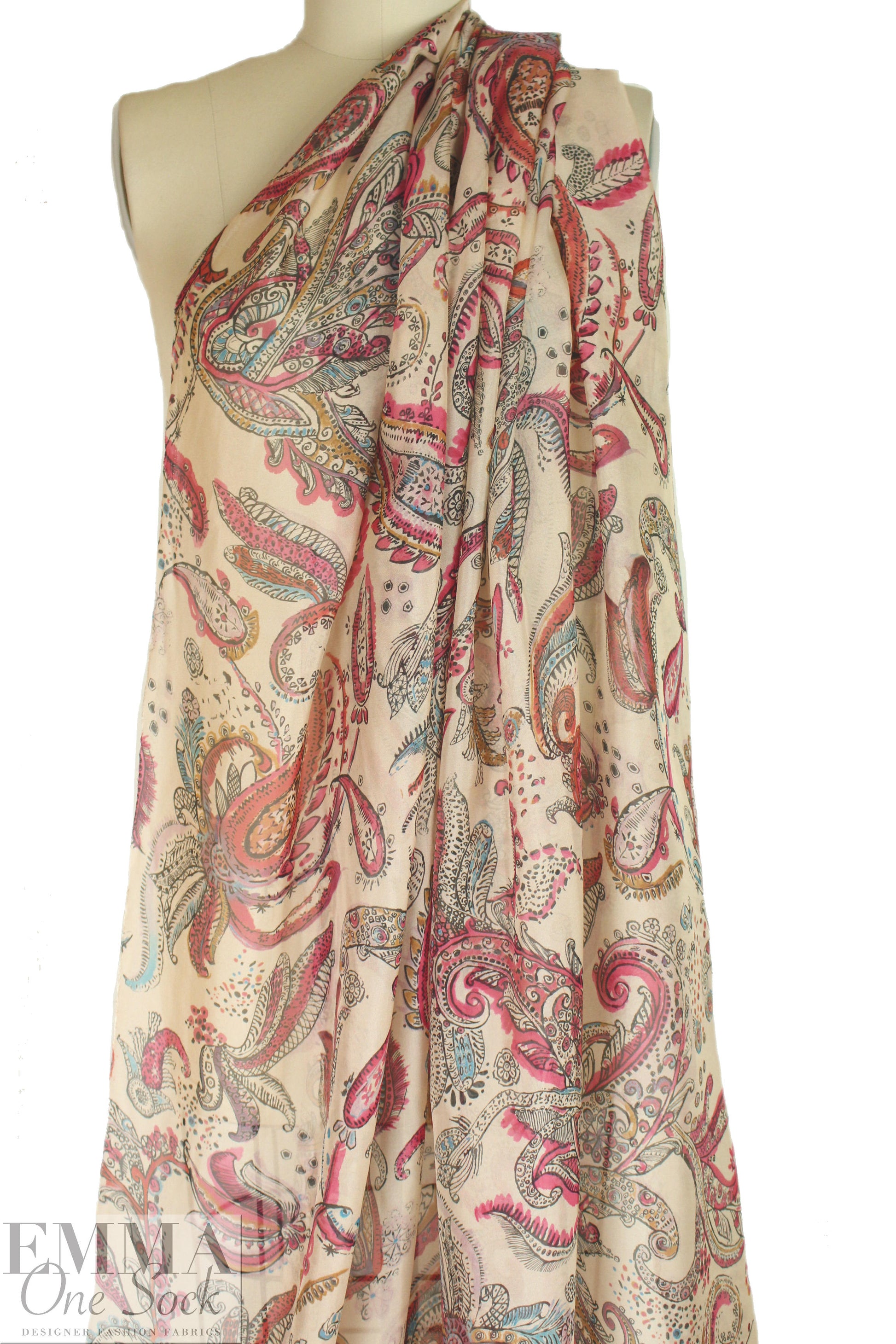 Etr0 Italian stylized paisley print silk voile 1.875 yds