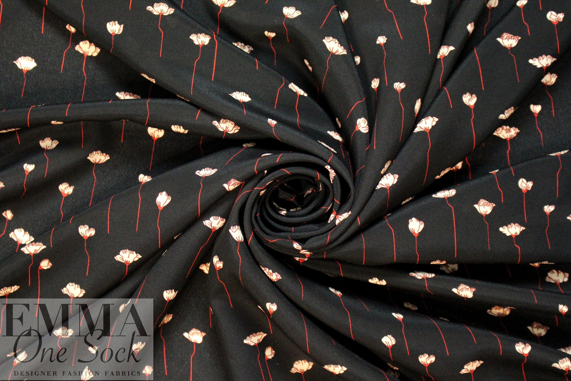 Italian silk blouseweight - red/ecru/black floral