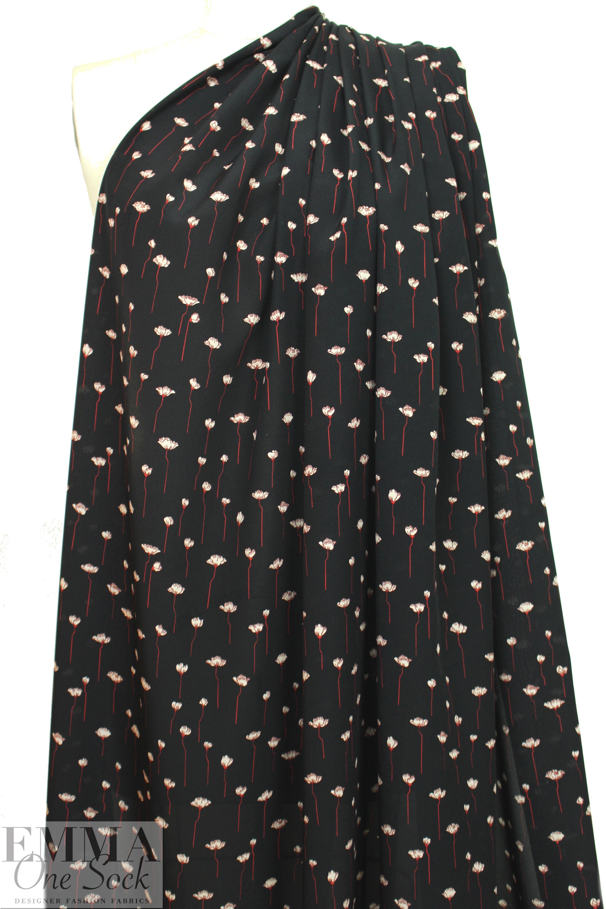 Italian silk blouseweight - red/ecru/black floral