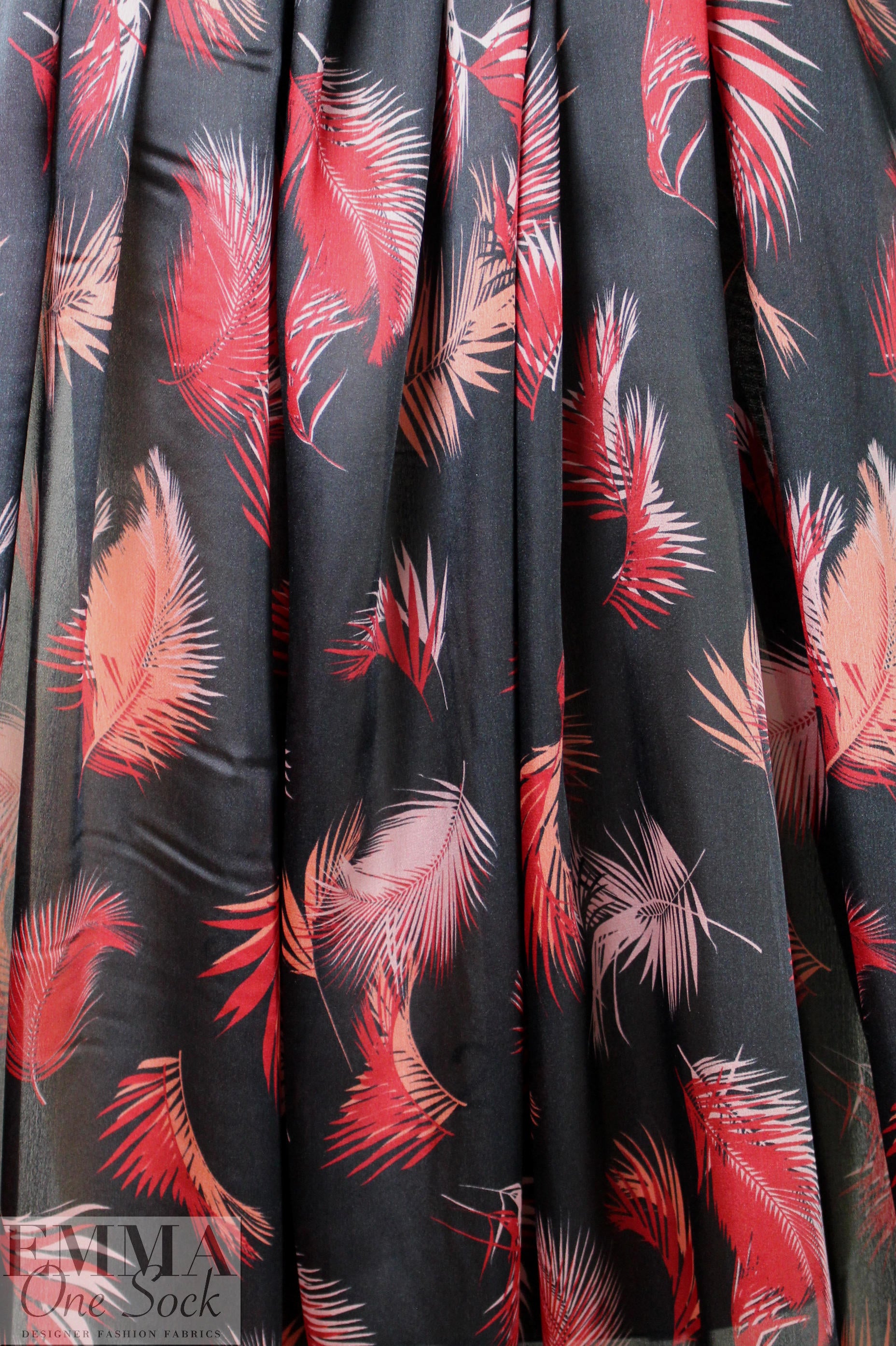 Italian feathery print silk satin face chiffon