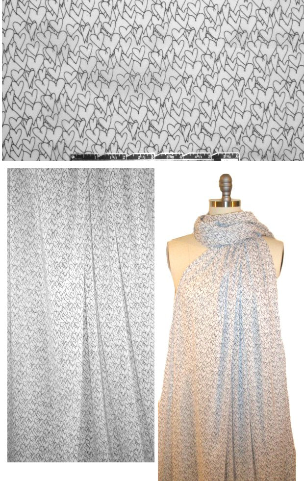 Italian black/white heart design silk chiffon