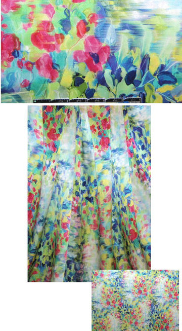 Monet-inspired floral design silk charmeuse