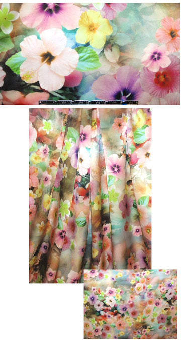 hibiscus montage design silk charmeuse 1.20 yds