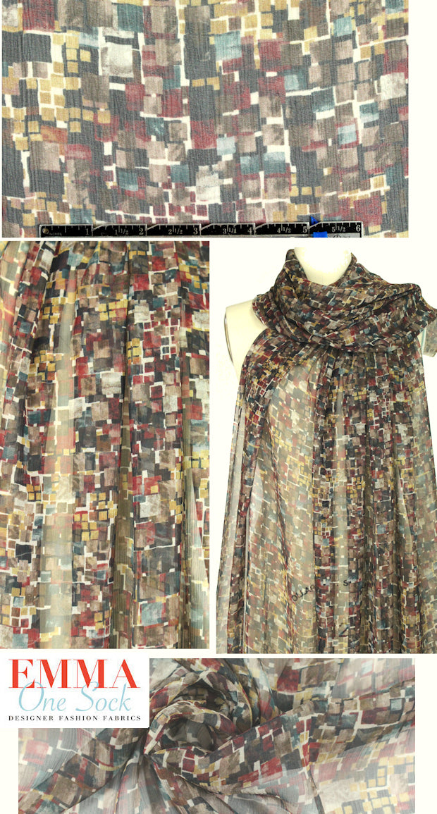 NY designer earthy little graphic crinkle silk sheer