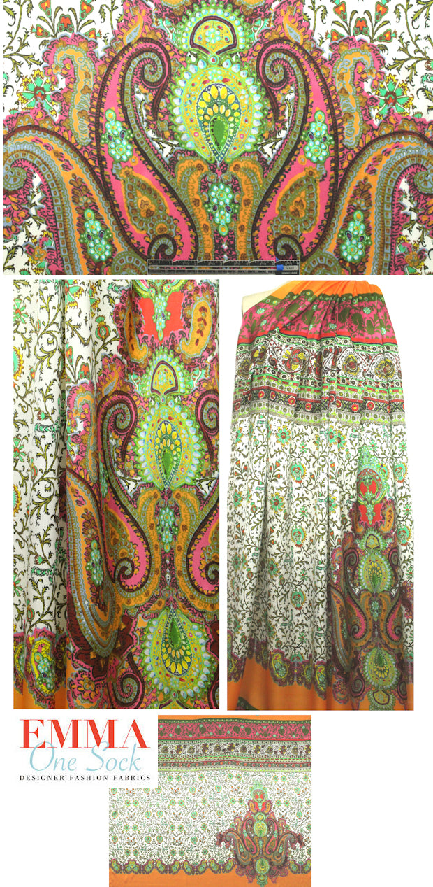 Italian paisley panel motif print silk satin blouseweight