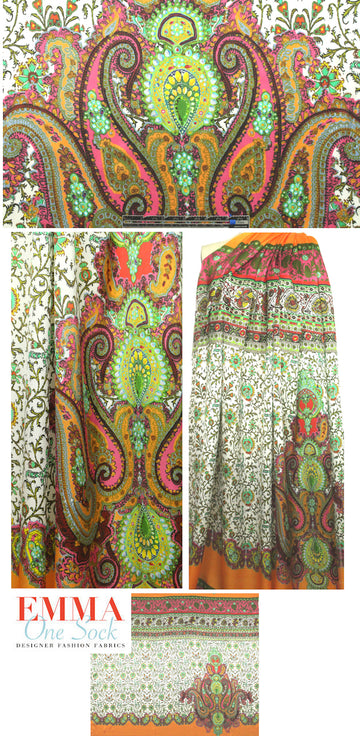 Italian paisley panel motif print silk satin blouseweight