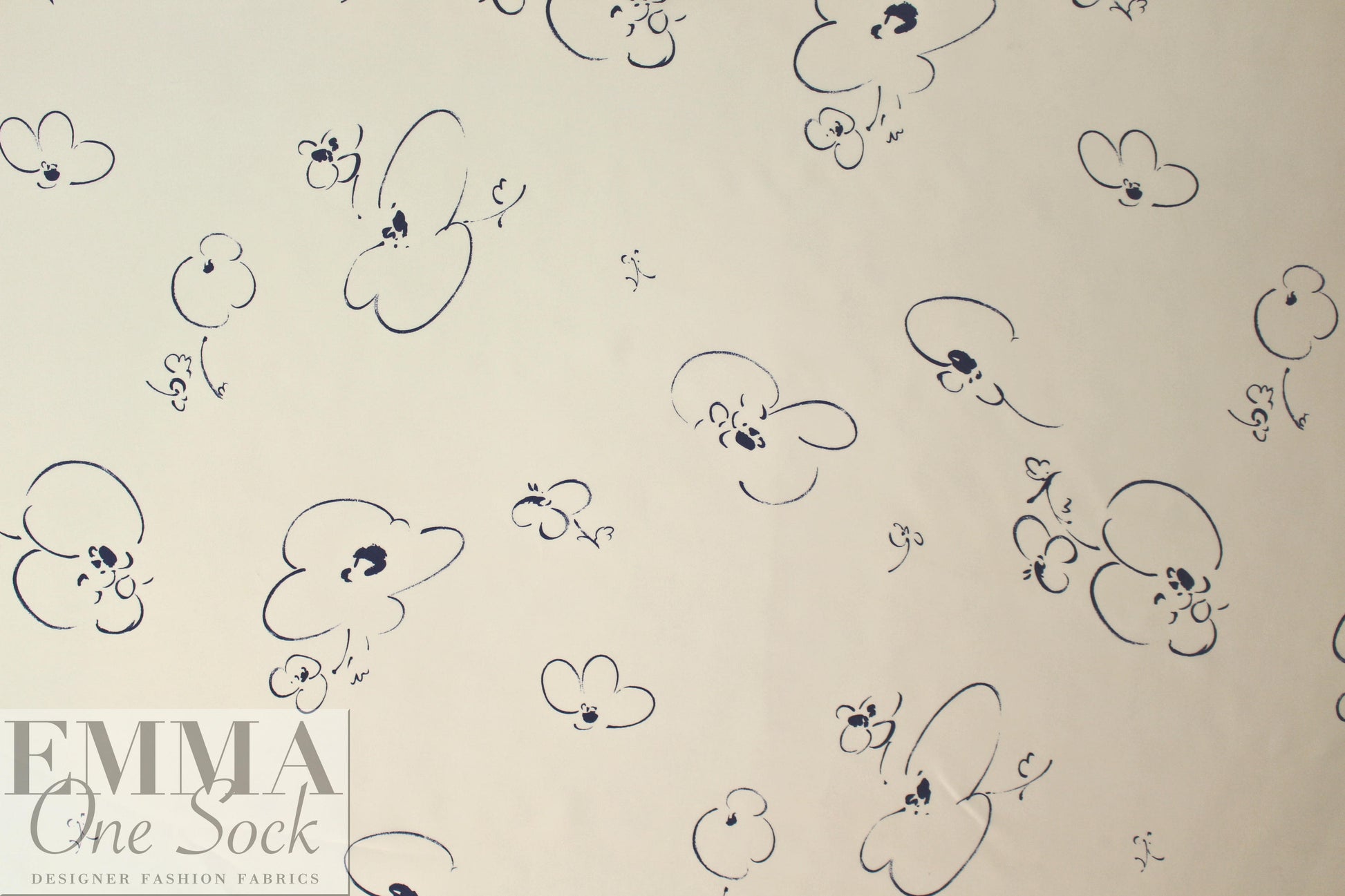 CA designer pen and ink flowers silk crepe de chine
