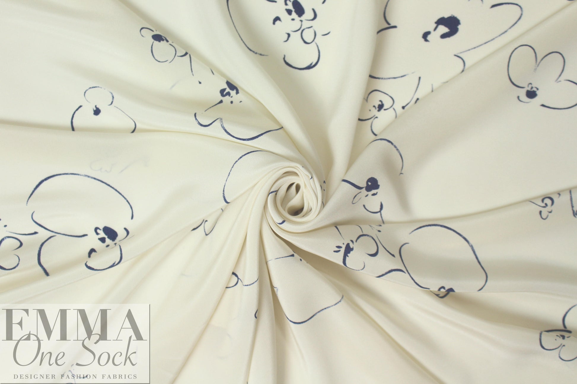 CA designer pen and ink flowers silk crepe de chine 1.66 yd