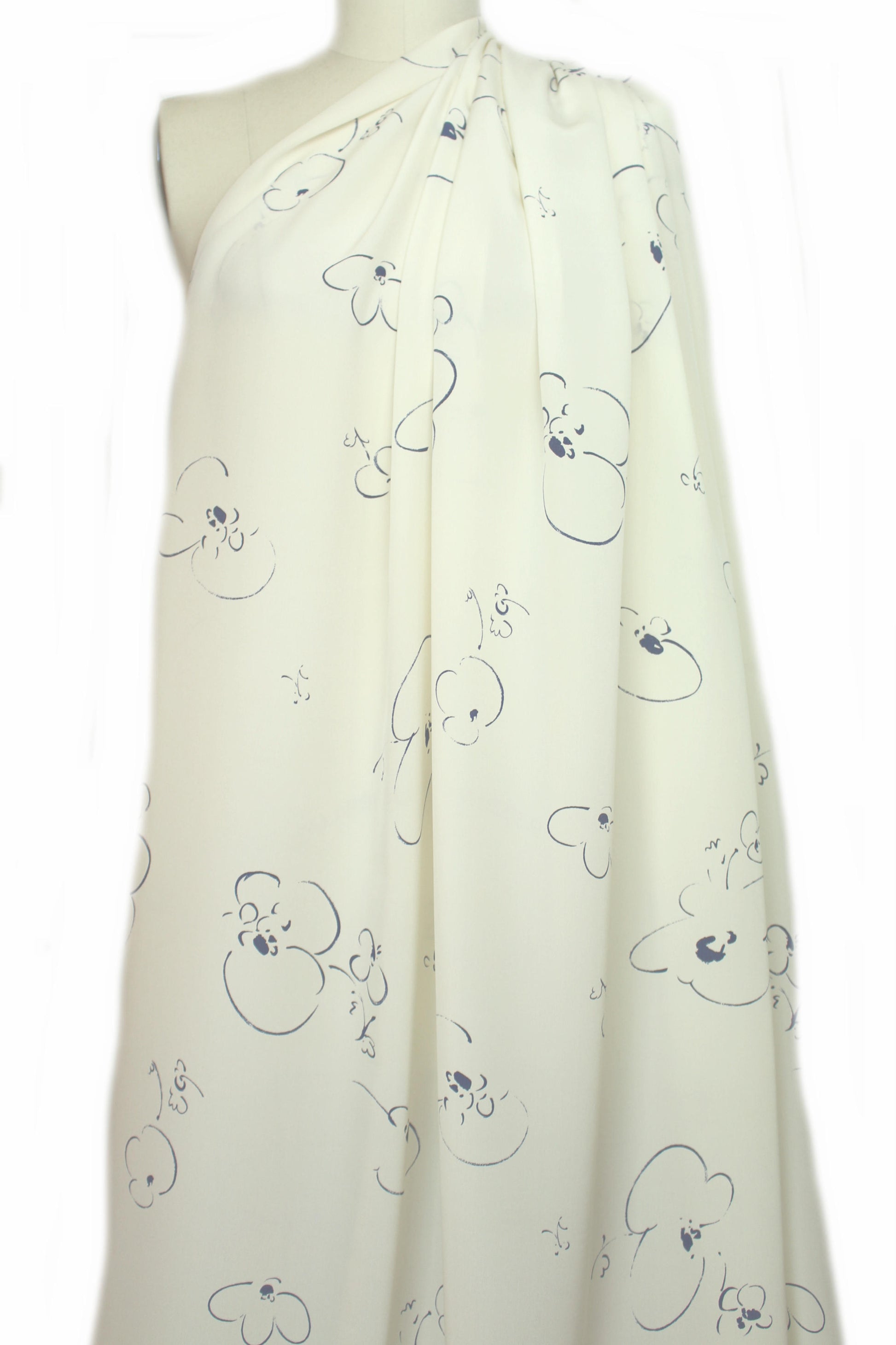 CA designer pen and ink flowers silk crepe de chine