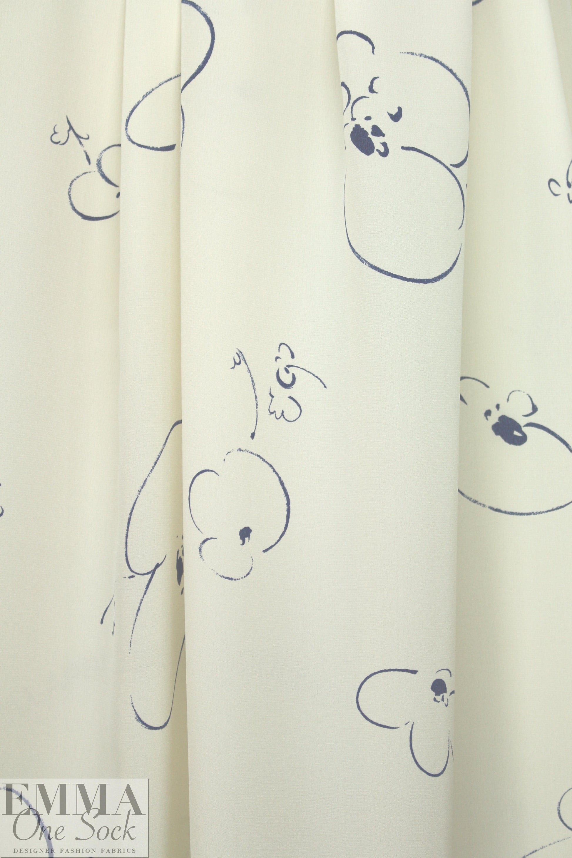 CA designer pen and ink flowers silk crepe de chine