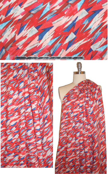 CA designer red/blue crystal abstract rayon twill 1.66 yd
