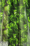 Caroline C0nstas monstera leaves on black silk chiffon 3 yd