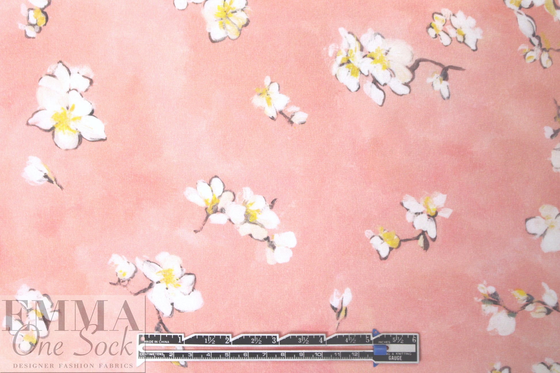 Caroline C0nstas peachy pink blossoms silk satin face chiffon
