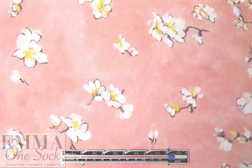Caroline C0nstas peachy pink blossoms silk satin face chiffon 1.66 yd