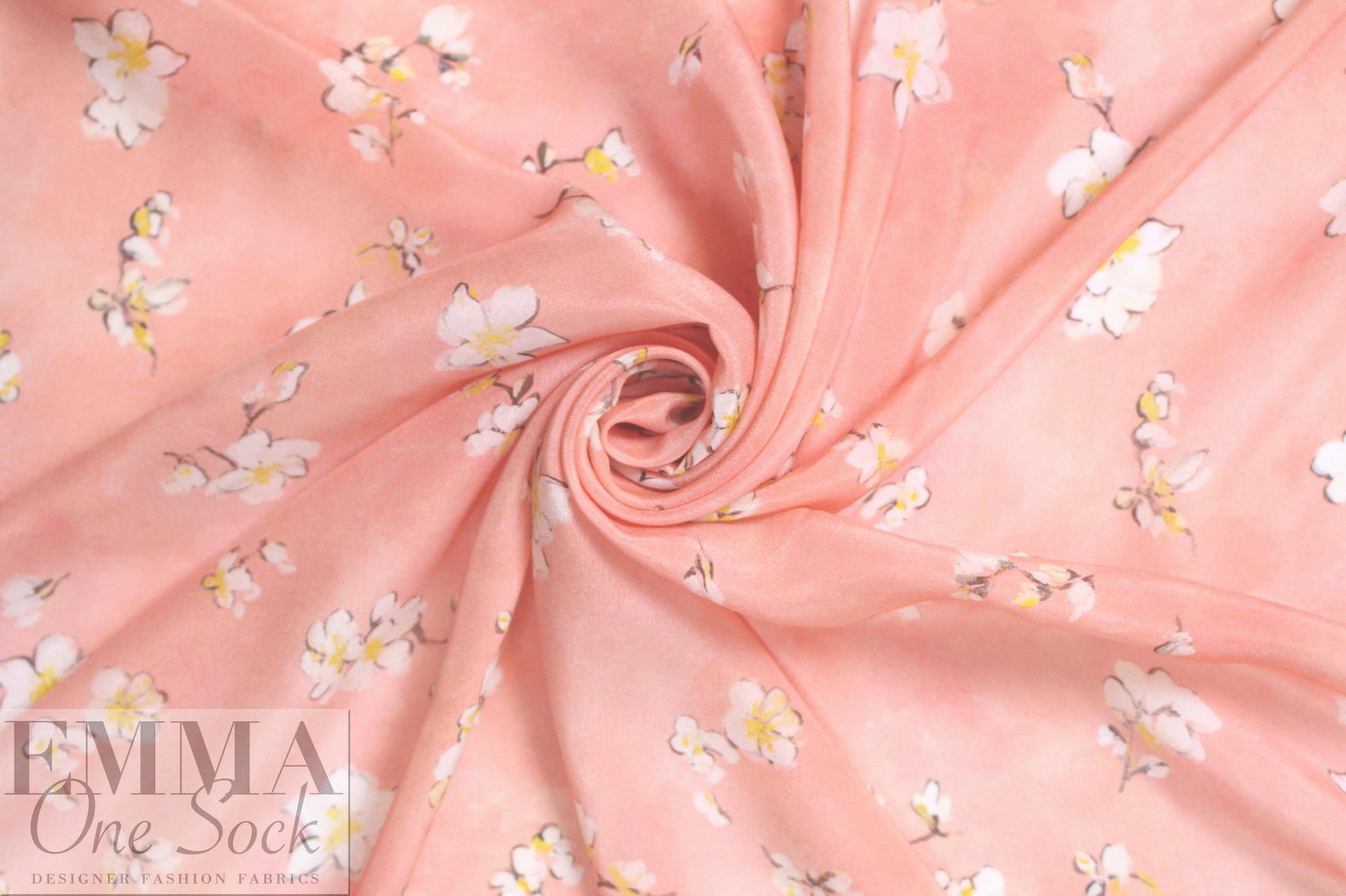 Caroline C0nstas peachy pink blossoms silk satin face chiffon