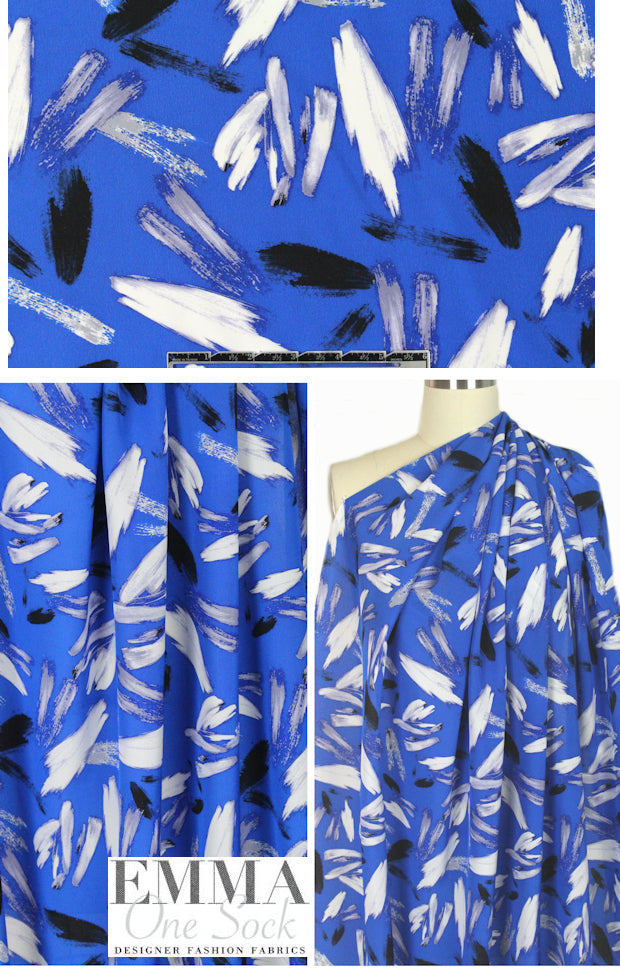 NY designer silk crepe de chine - cobalt strokes