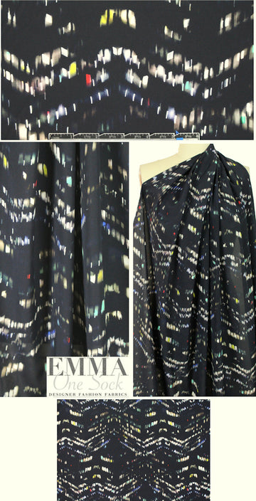 NY designer city lights stretch silk - black