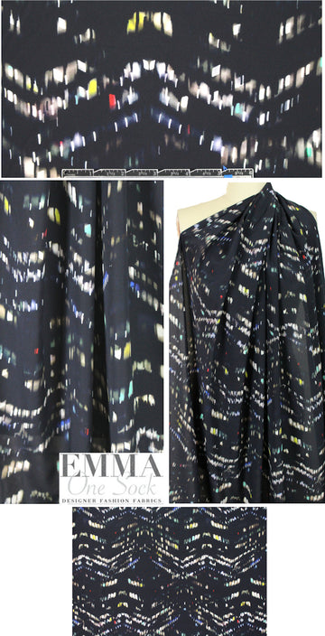 NY designer city lights stretch silk - midnight 1.375 yd