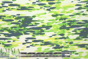 NY designer dashy greens abstract stretch silk crepe 1.5 yd