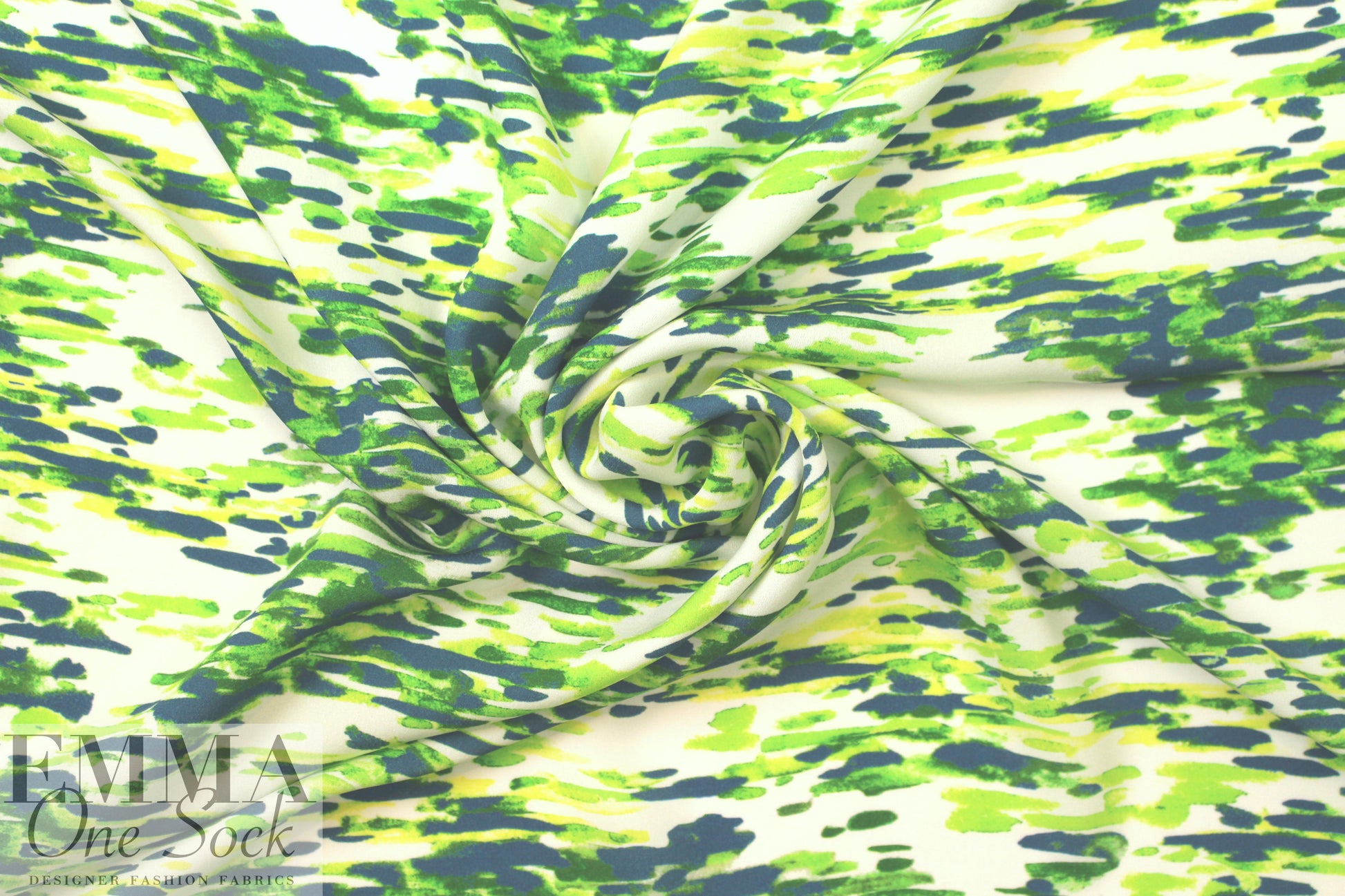 NY designer dashy greens abstract stretch silk crepe 1.5 yd