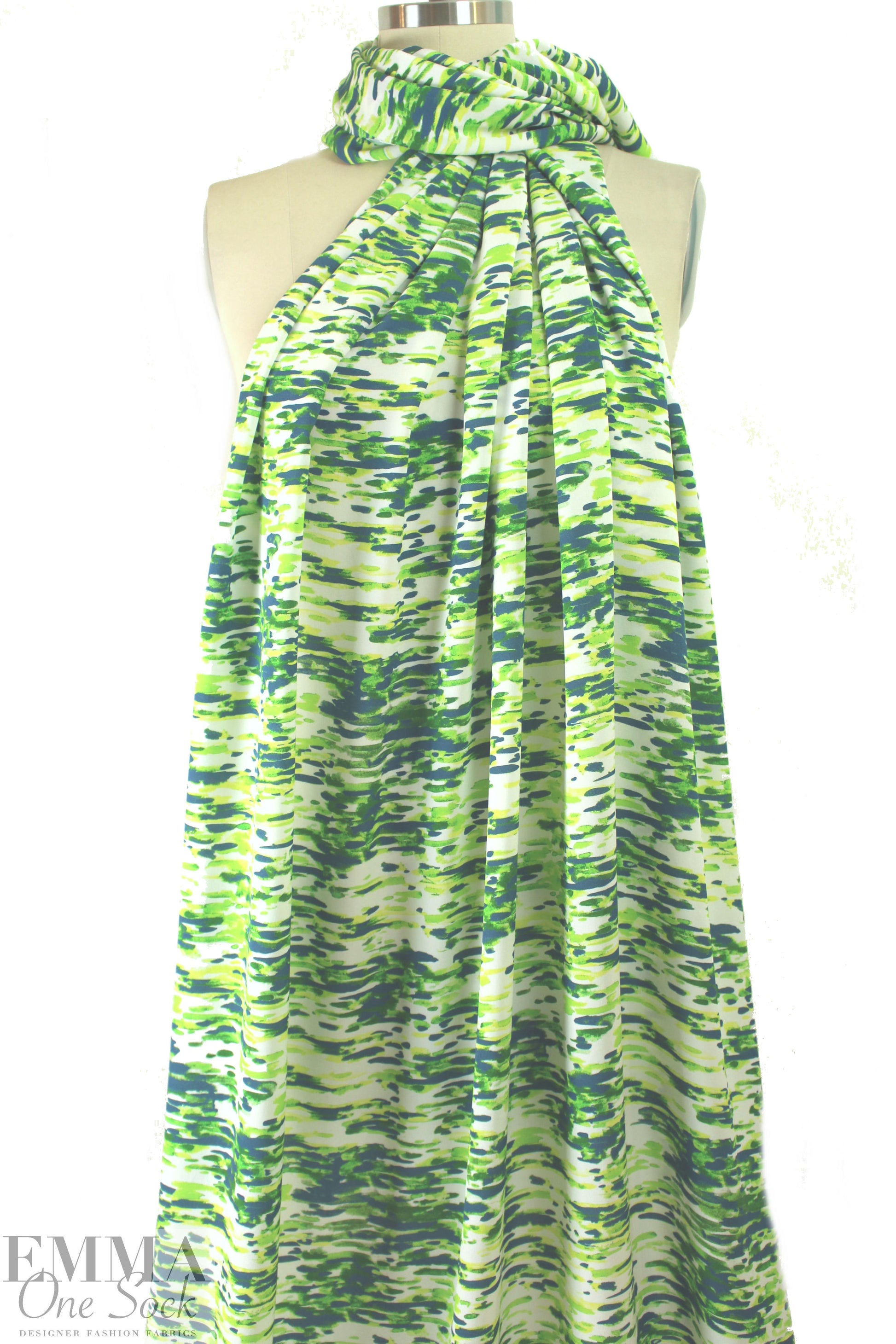 NY designer dashy greens abstract stretch silk crepe 1.5 yd