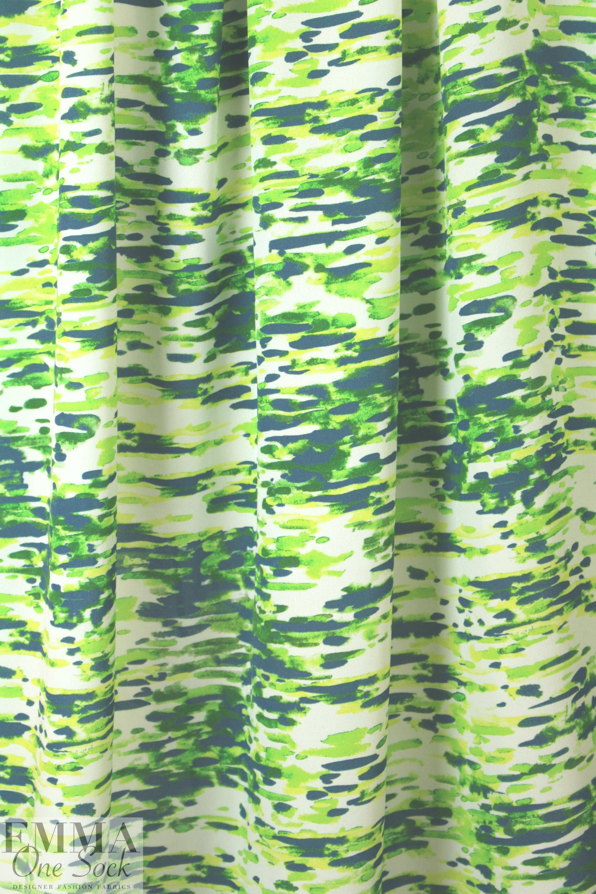 NY designer dashy greens abstract stretch silk crepe 1.875 yd