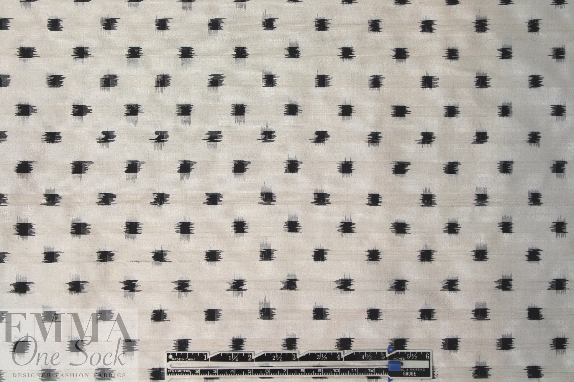 famous designer ikat silk jacquard - black on white 1.375 yds