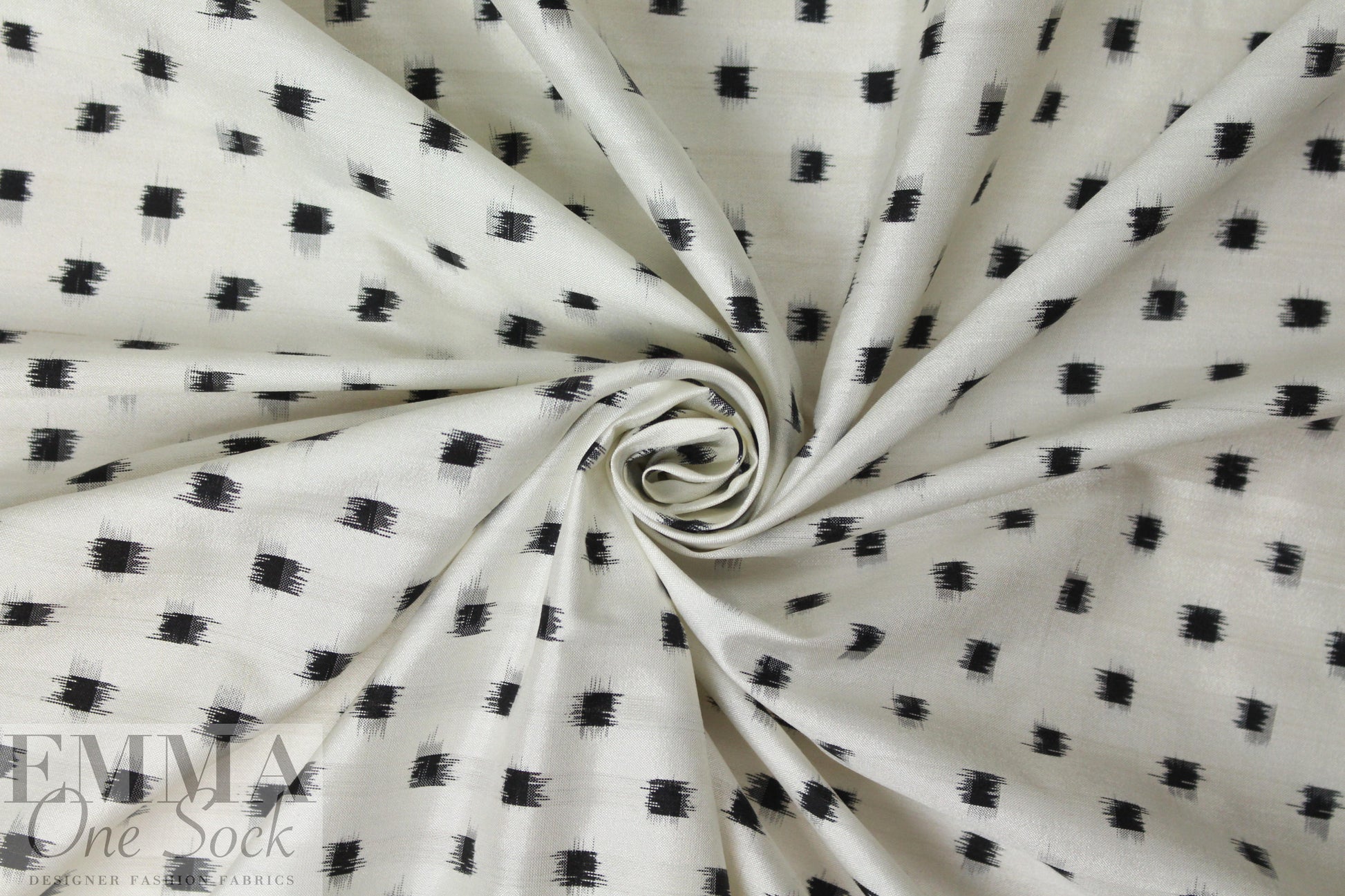 famous designer ikat silk jacquard - black on white 1.375 yds