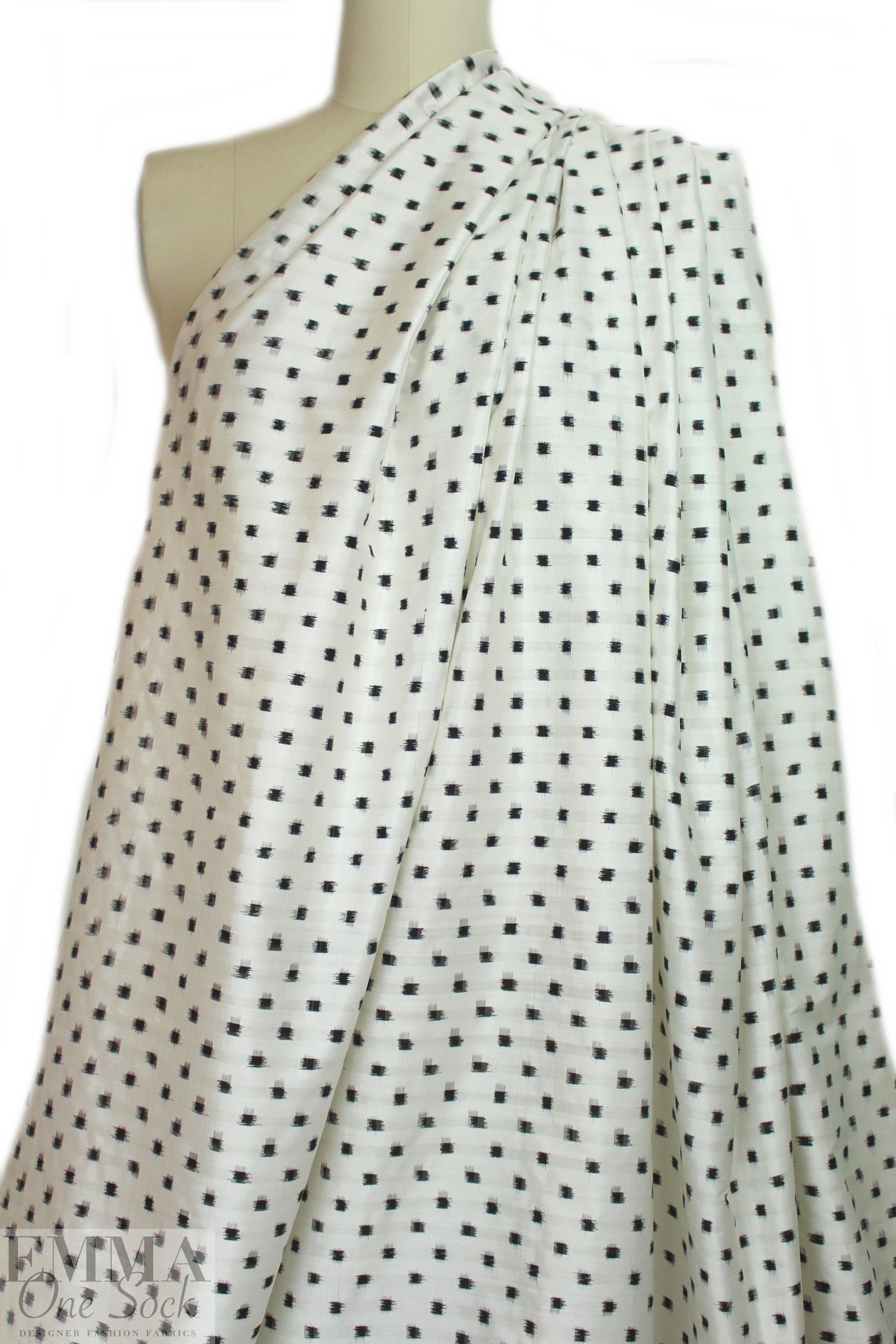 famous designer ikat silk jacquard - black on white 1.375 yds